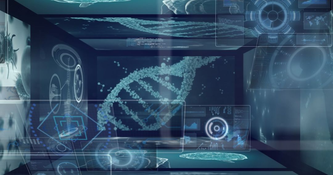 Futuristic DNA and Digital Interface Illustration