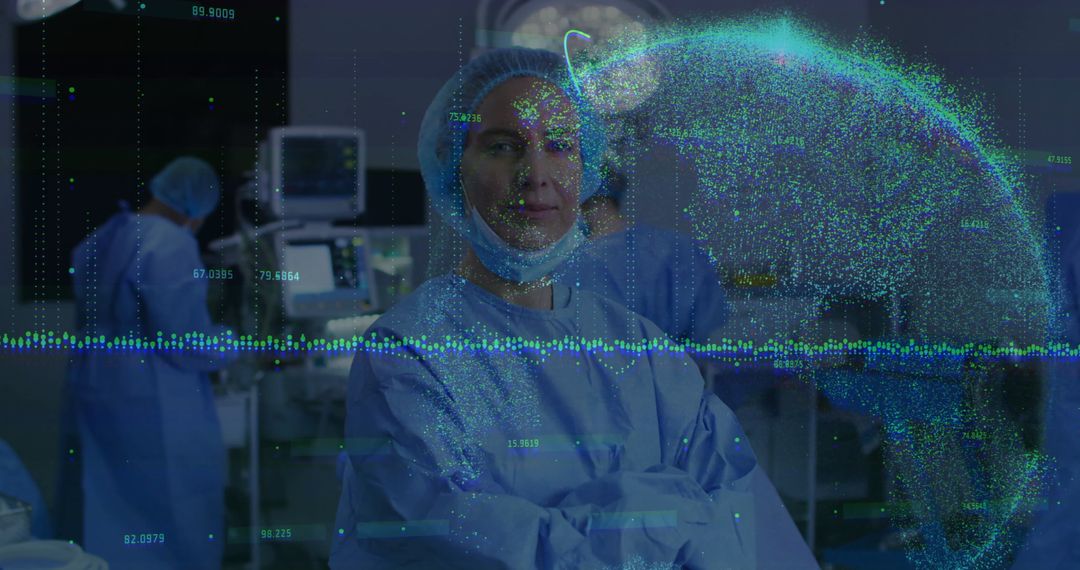 Confident Surgeon with Holographic Globe in Advanced Operating Room