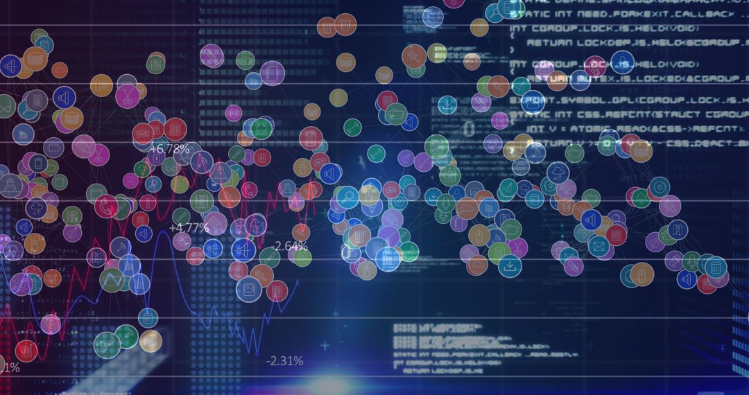 Abstract Digital Interface with Floating Icons and Data