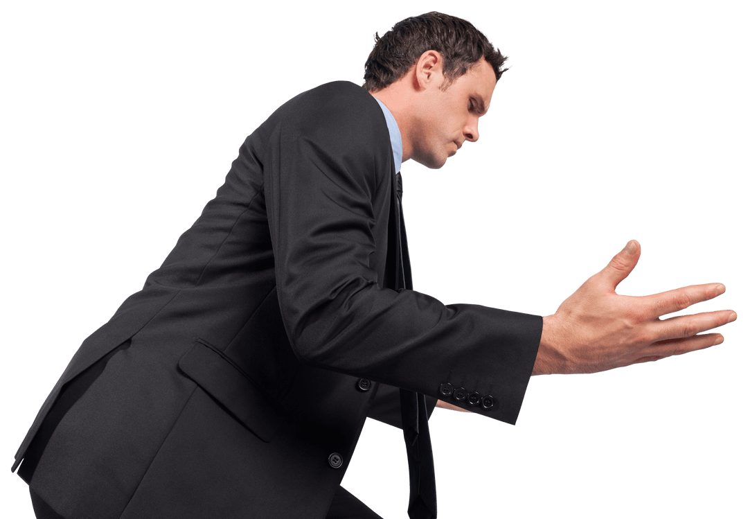 Businessman on Transparent Background Posing with Outstretched Arms