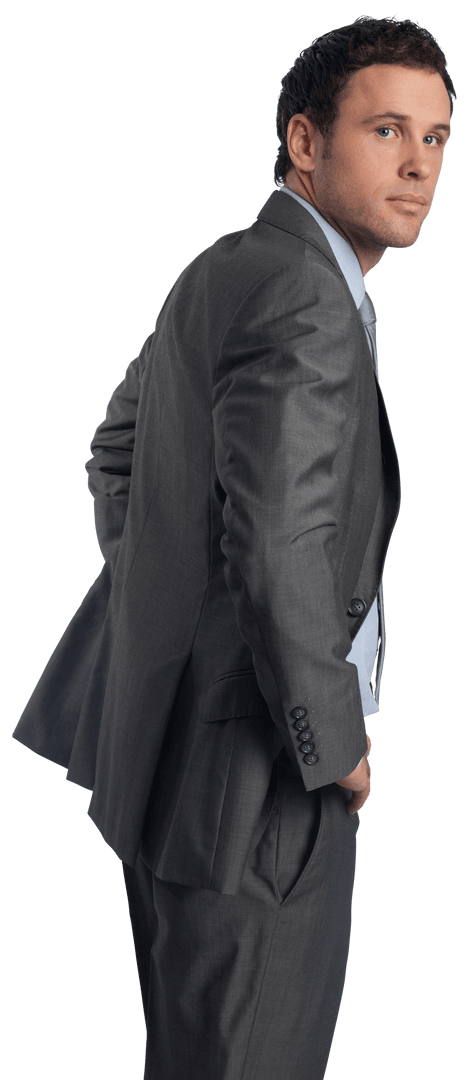 Serious Businessman in Gray Suit Standing Transparent