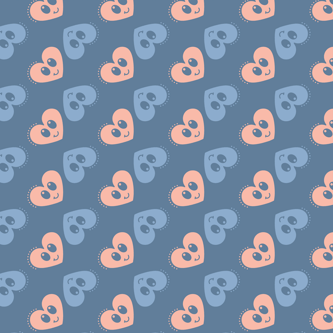 Cute Heart Pattern with Smiling Faces on Transparent Background