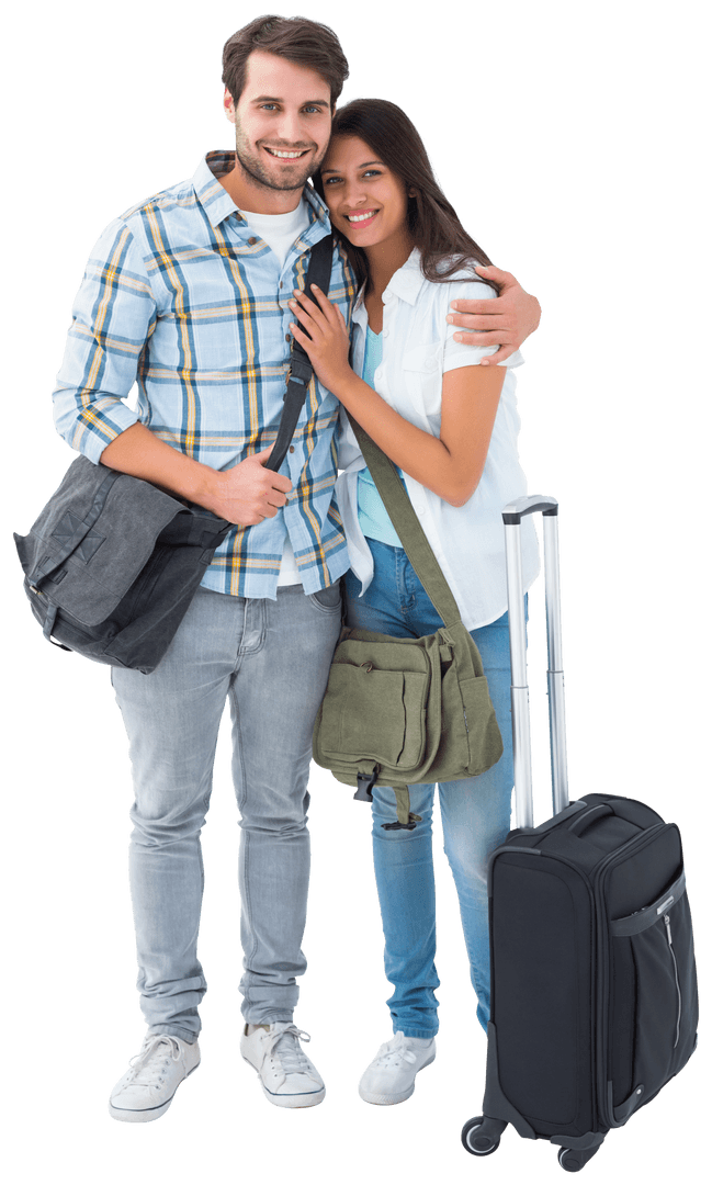 Attractive Couple Traveling with Luggage on Transparent Background