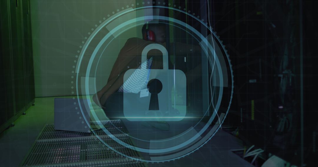 Cybersecurity Concept with Engineer in Server Room