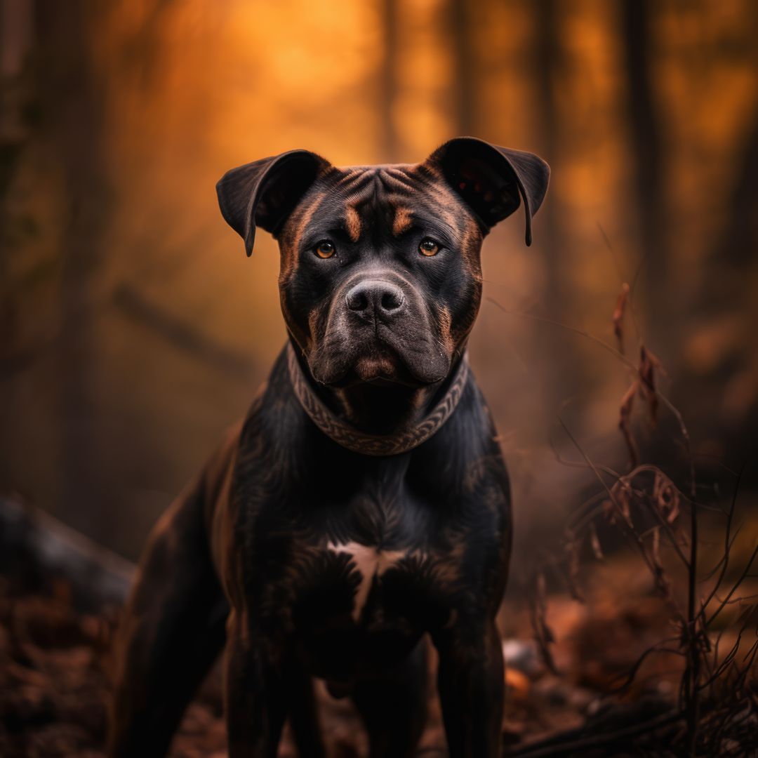Portrait of black and brown pitbull in forest, created using generative ai technology - Free Images, Stock Photos and Pictures on Pikwizard.com