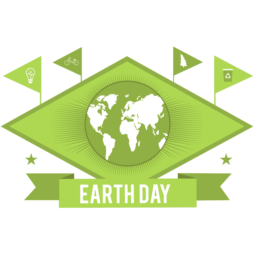 Ecology Illustration with Earth Day Text on Transparent Background