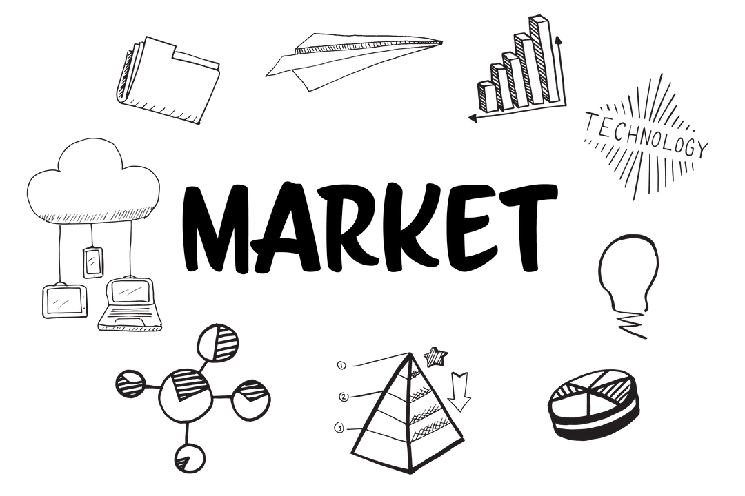Market Text with Business Symbols on Transparent Background