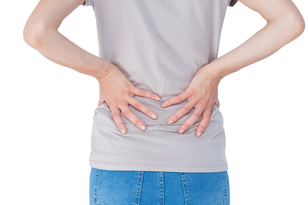 Transparent Background Woman Holding Back in Pain