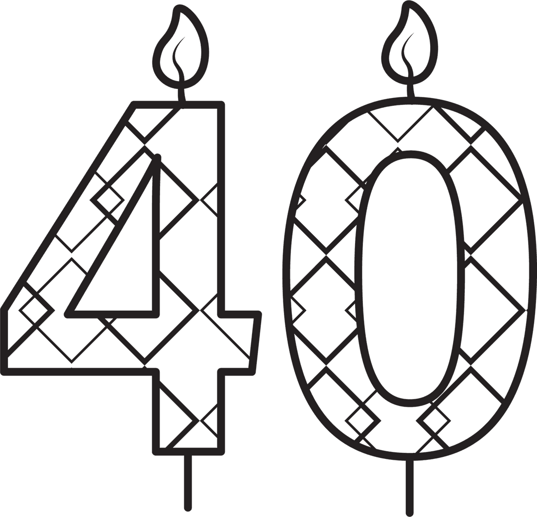Number Forty with Candles on Transparent Background