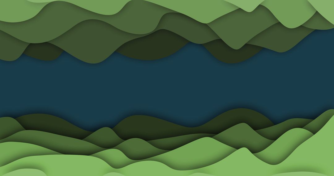 Abstract Green Waves on Blue Background