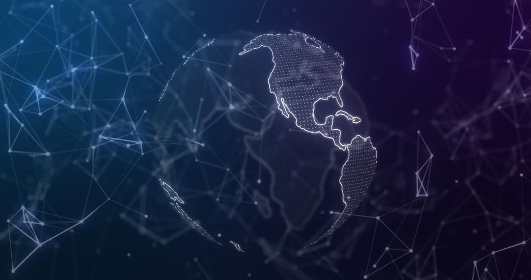 Digital Global Network with Connected Dots on Dark Background