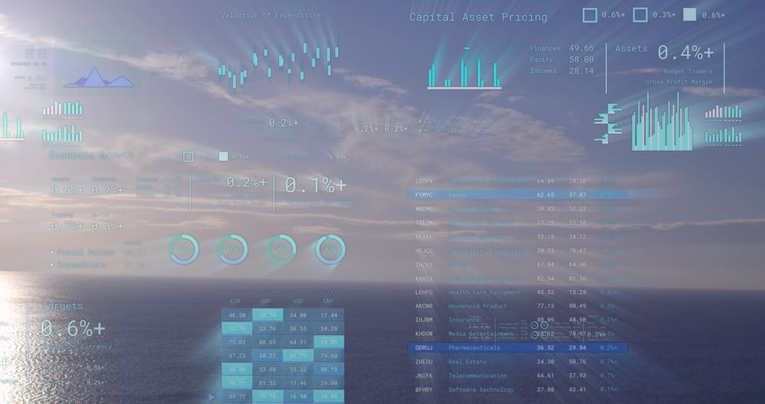 Digital Financial Data Overlay on Ocean Horizon