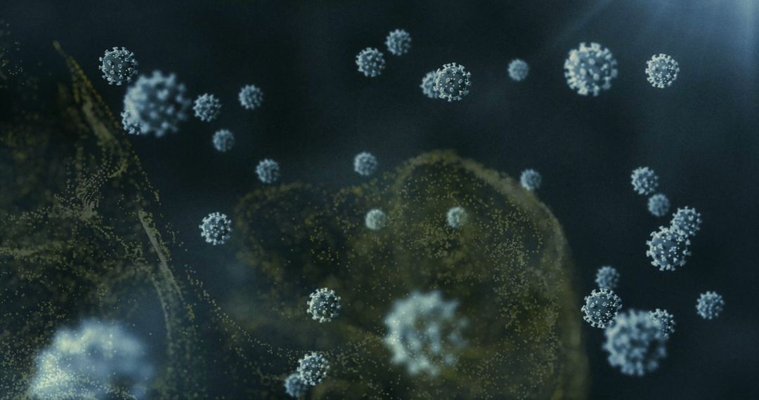 Microscopic Virus Particles Floating in Dark Medium