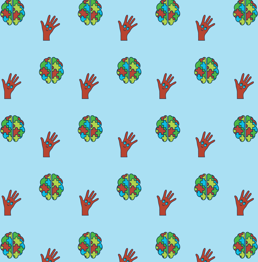 Colorful Brain Hand Pattern on Transparent Blue Background