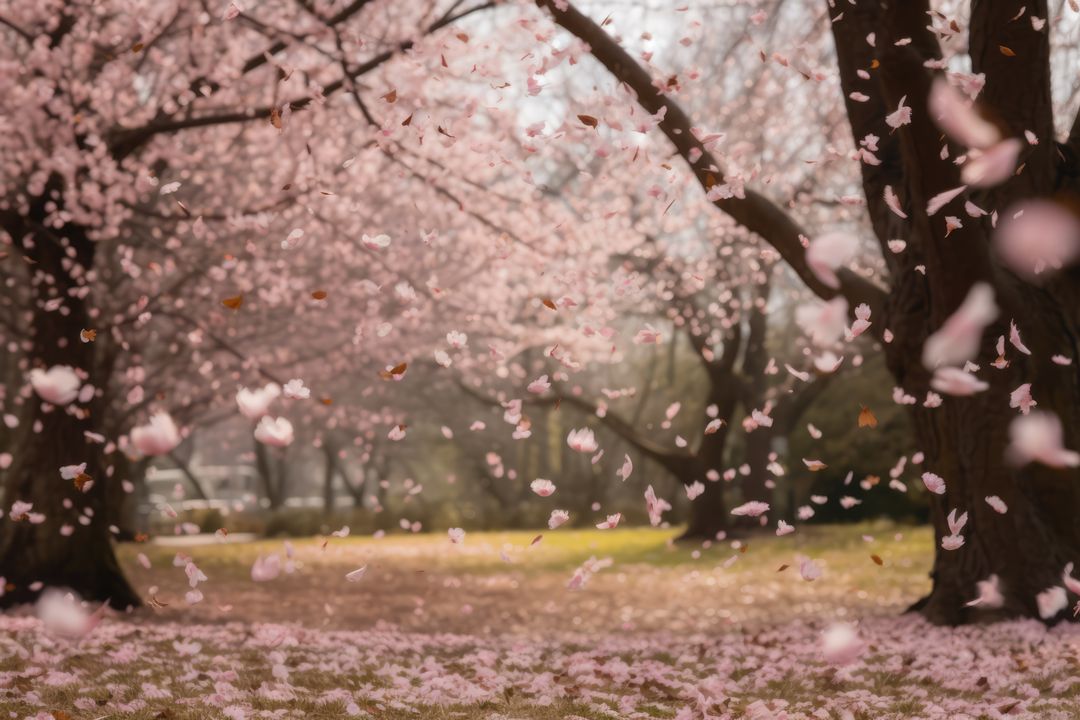 Close up of cherry blossoms falling off trees, created using generative ai technology - Free Images, Stock Photos and Pictures on Pikwizard.com