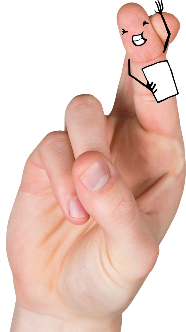 Transparent Smiling Doodle on Crossed Fingers for Good Luck