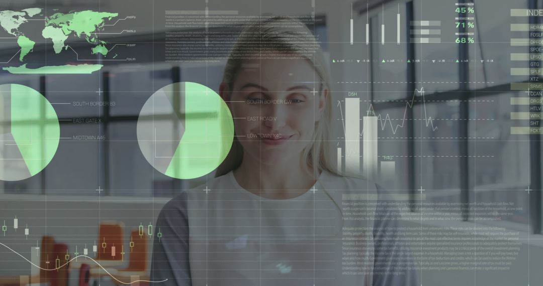 Professional Woman Analyzing Financial Data with Futuristic Interface - Free Images, Stock Photos and Pictures on Pikwizard.com