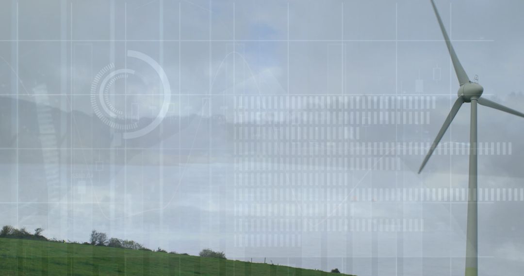 Wind Turbine Symbolizing Sustainable Energy with Technology Interface