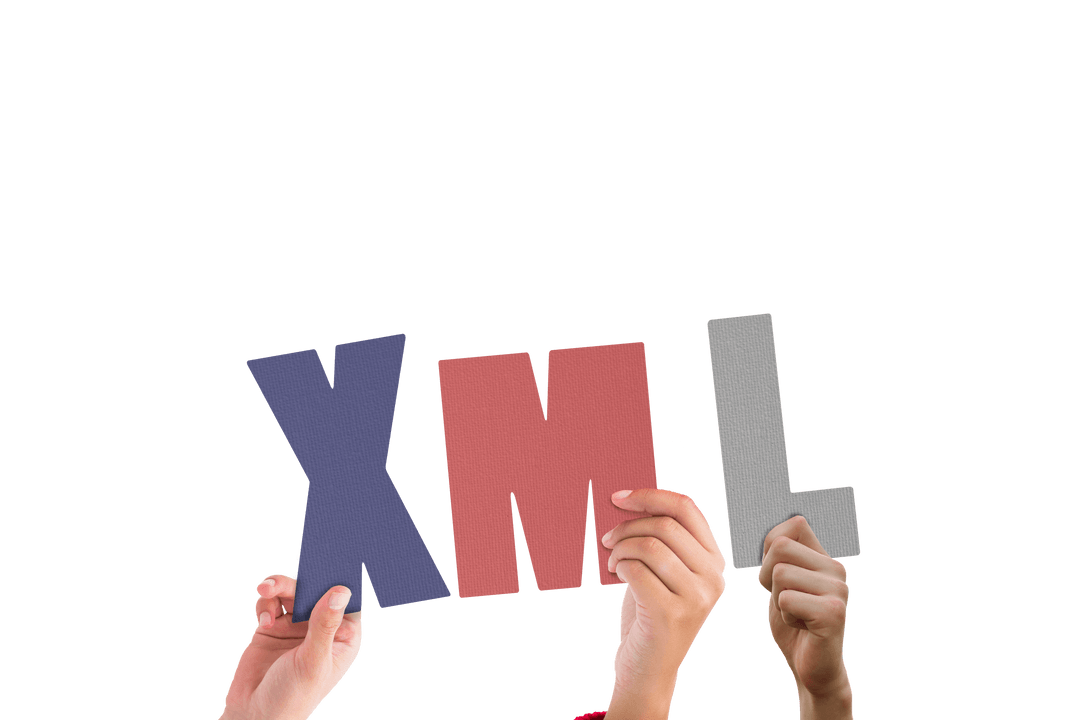 Transparent Hands Holding Large Colorful XML Letters