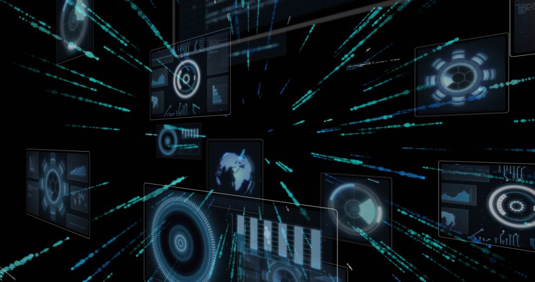 Digital Interface Holograms and Data Streams on Dark Background