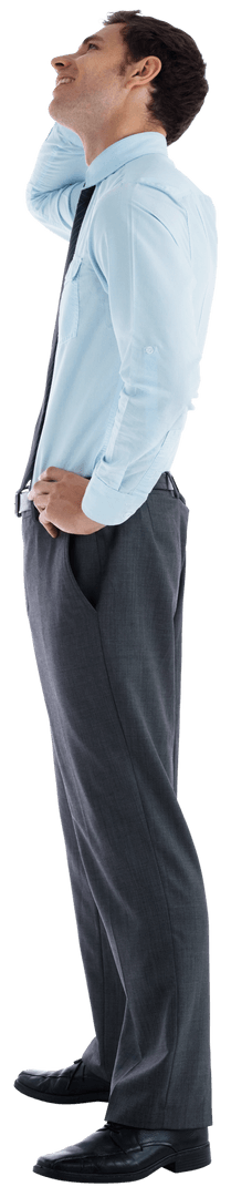 Transparent Standing Businessman Hand on Head Appearing Thoughtful