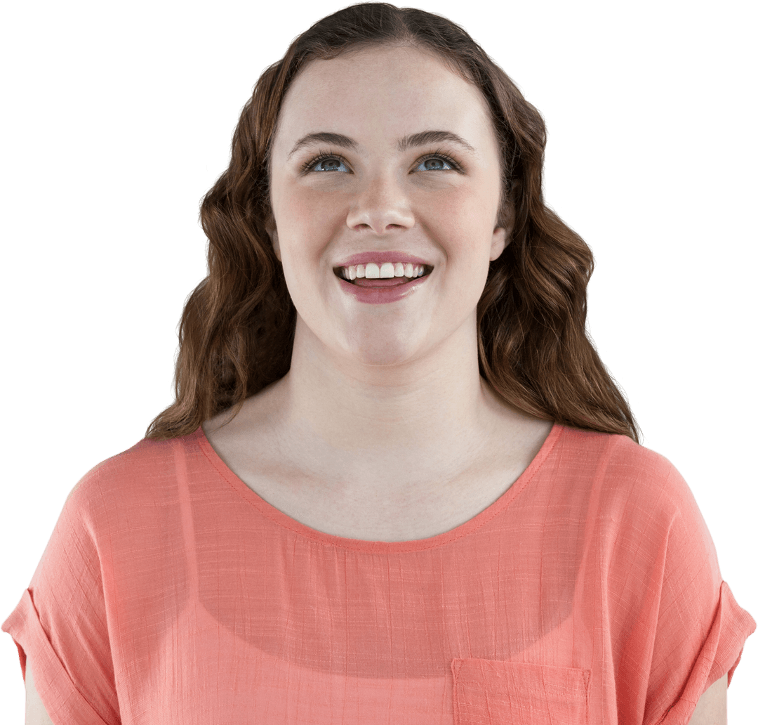 Transparent Background Smiling Woman Looking Up Joyfully
