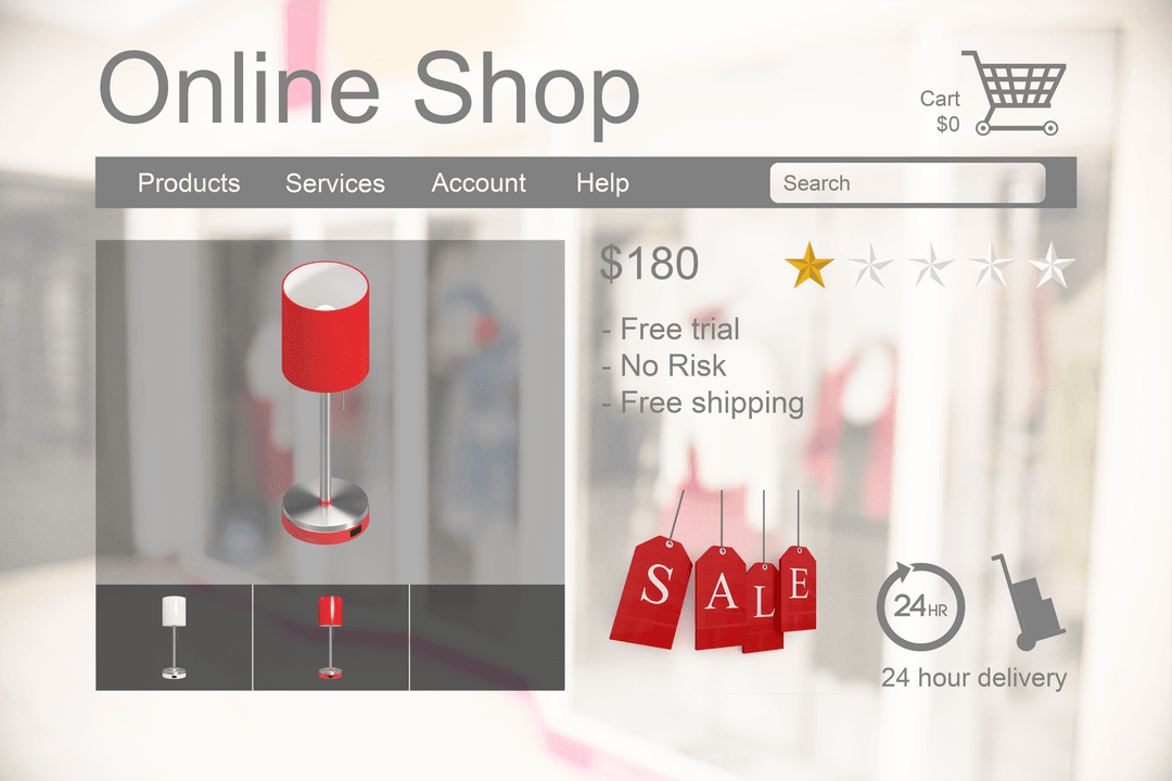 Transparent Online Shopping Web Page for Modern Lamp Purchase