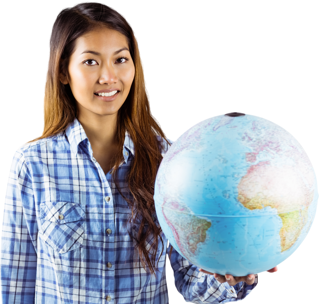 Smiling Asian Woman Holding a Globe on a Transparent Background - Download Free Stock Images Pikwizard.com