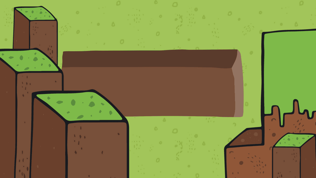 Transparent Block Terrain Illustration with Brown and Green Tones