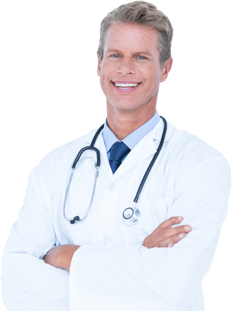 Confident Male Doctor in Lab Coat with Stethoscope Transparent Background