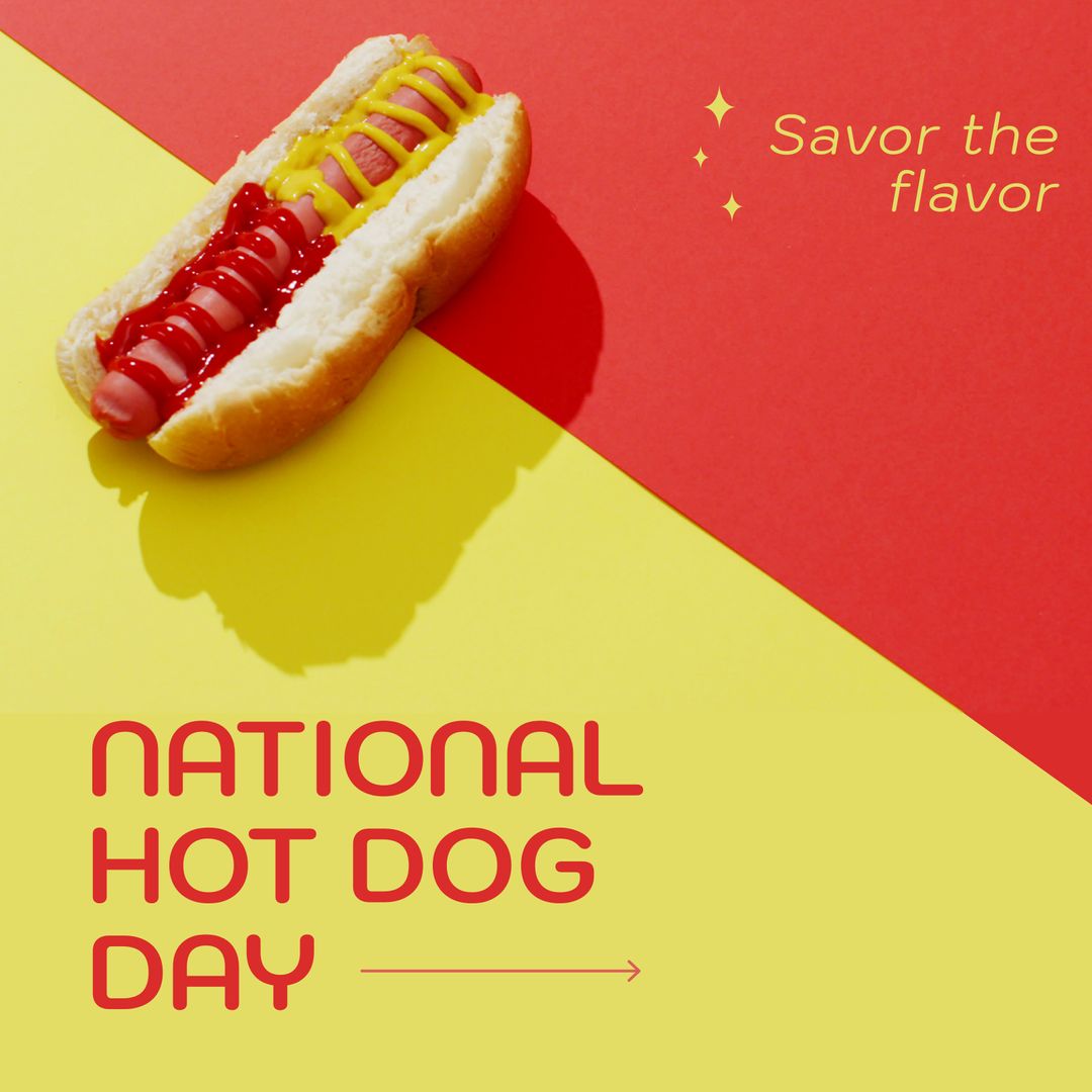 Celebrating National Hot Dog Day with Delicious Savory Hot Dog and Sauces - Download Free Stock Templates Pikwizard.com