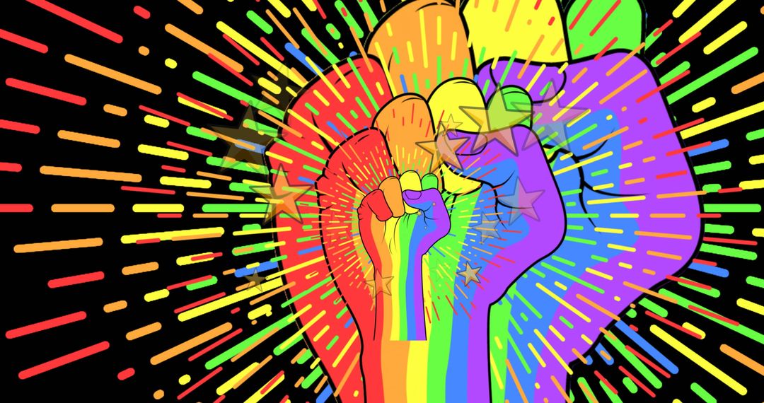 Colorful Rainbow Fist with Stars Symbolizing Pride and Unity