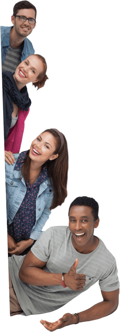 Young Adults Smiling Behind Transparent Divider