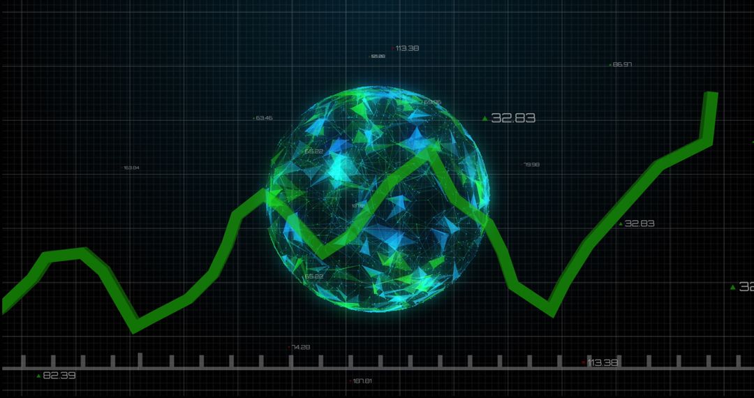 Futuristic Digital Interface with Green Global Data Visualization