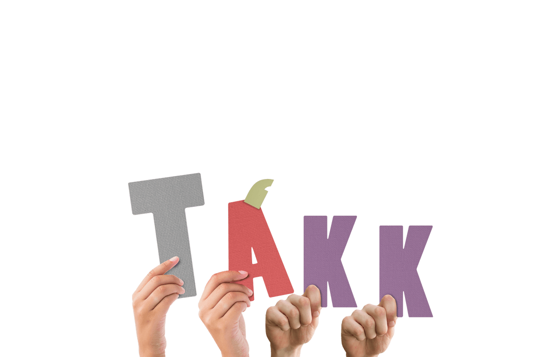 Transparent Background with Diverse Hands Holding 'TAKK' Letters