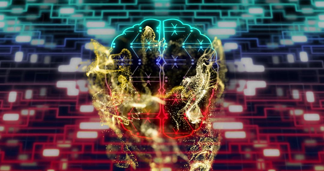 Futuristic Digital Brain Simulation with Neon Effects