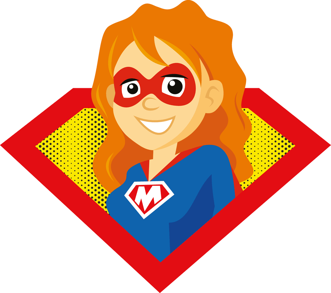 Smiling Superhero Woman Badge on Transparent Background