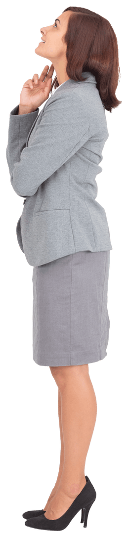 Transparent Businesswoman Looking Up Contemplatively