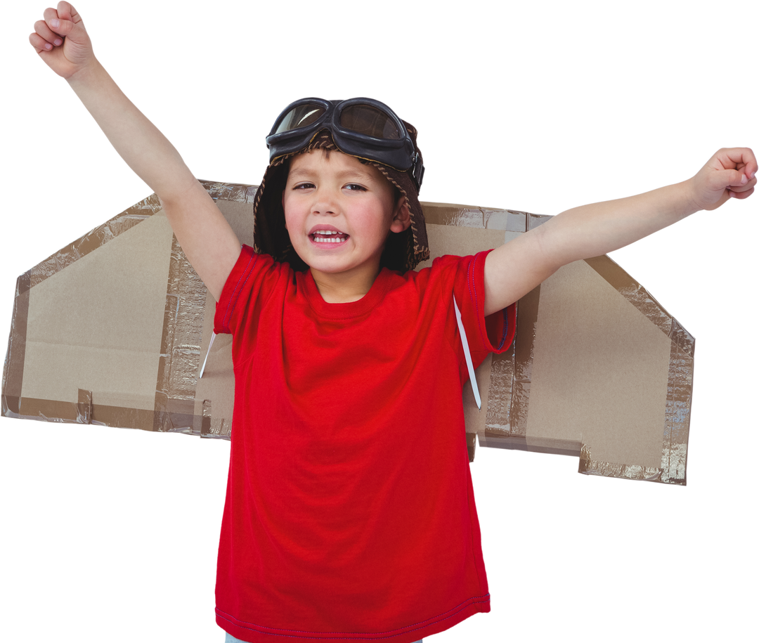 Transparent Image of Boy Pretending to Be Pilot with Cardboard Wings - Download Free Stock Images Pikwizard.com