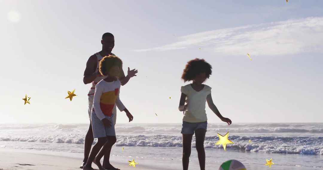 Family Fun on Beach with Inflatable Ball and Stars on Beach