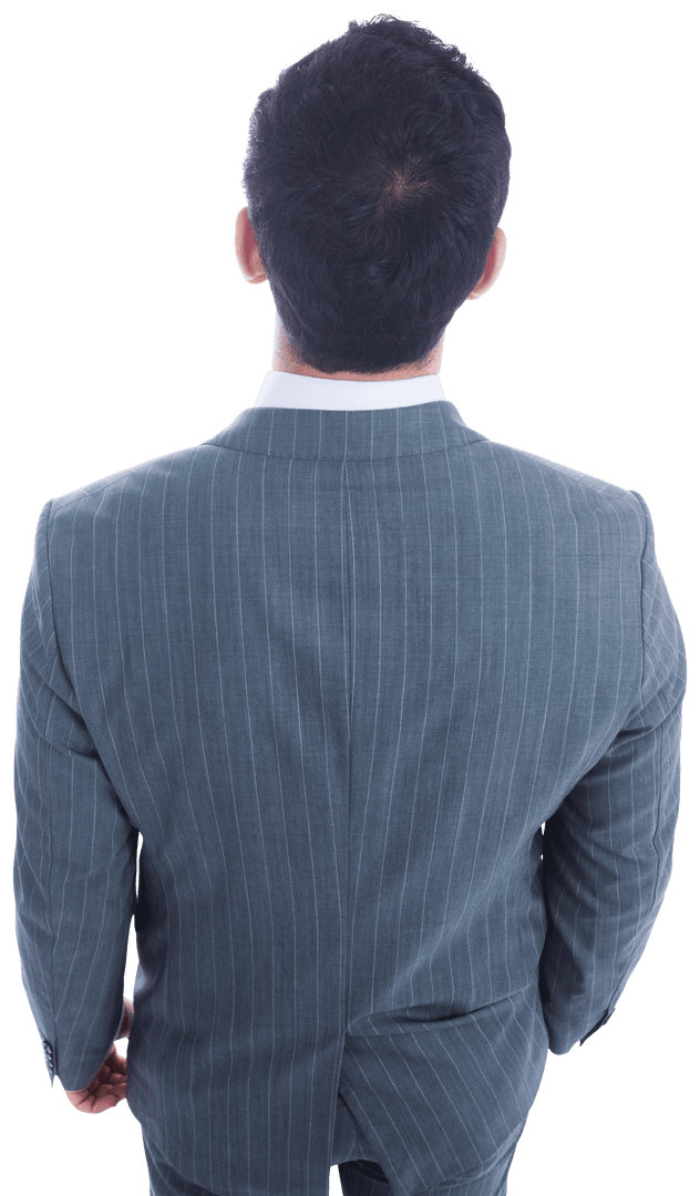 Rear View of Businessman in Pinstripe Suit on Transparent Background