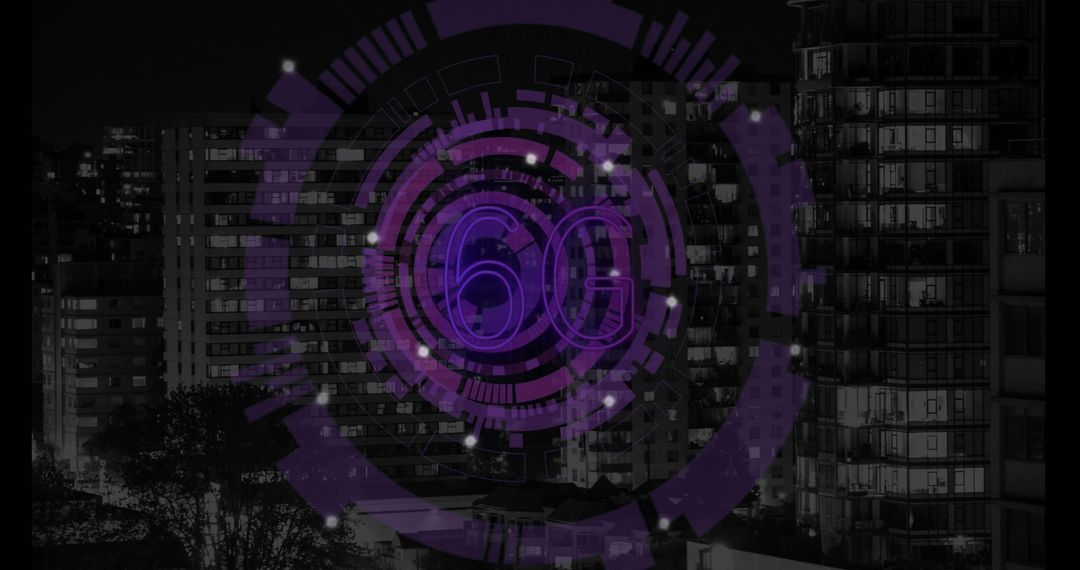 6G Technology Futuristic Digital Interface Overlay Cityscape