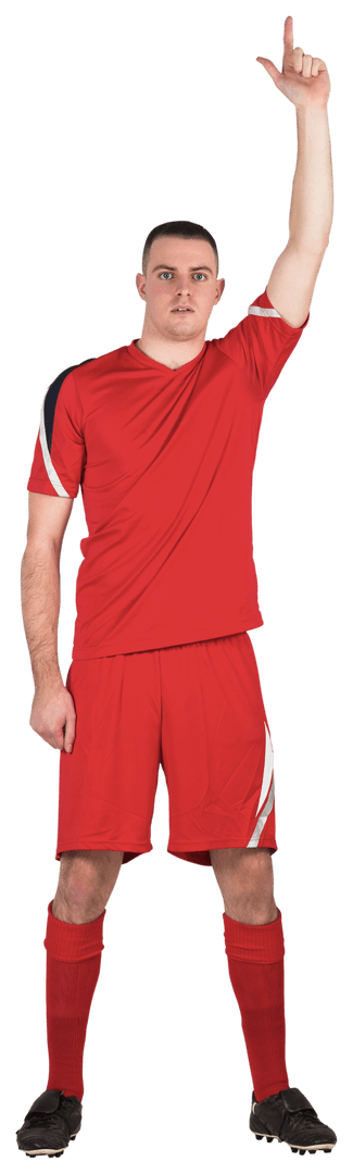 Transparent Soccer Player in Red Uniform Raising Hand