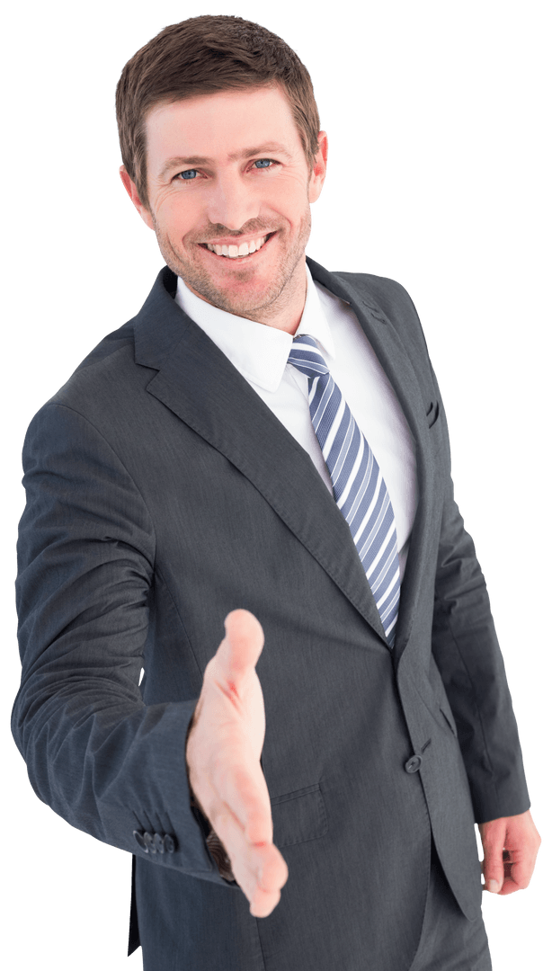 Transparent Businessman Offering Handshake and Smiling