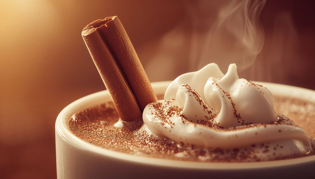 Warm Cocoa with Fresh Whipped Cream and Cinnamon Touch
