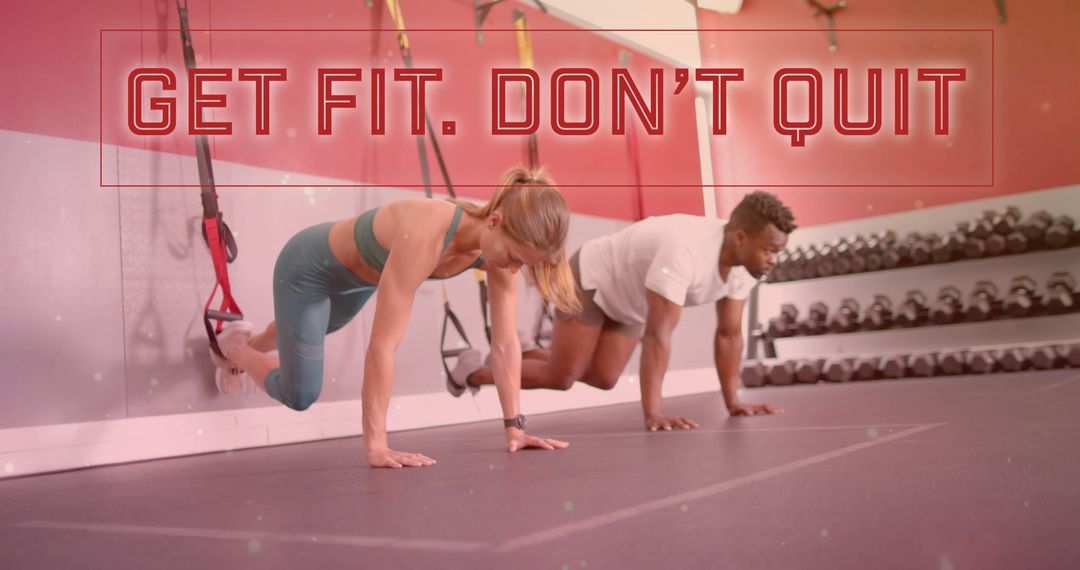 Diverse Duo Motivation Exercising Together Get Fit Don't Quit