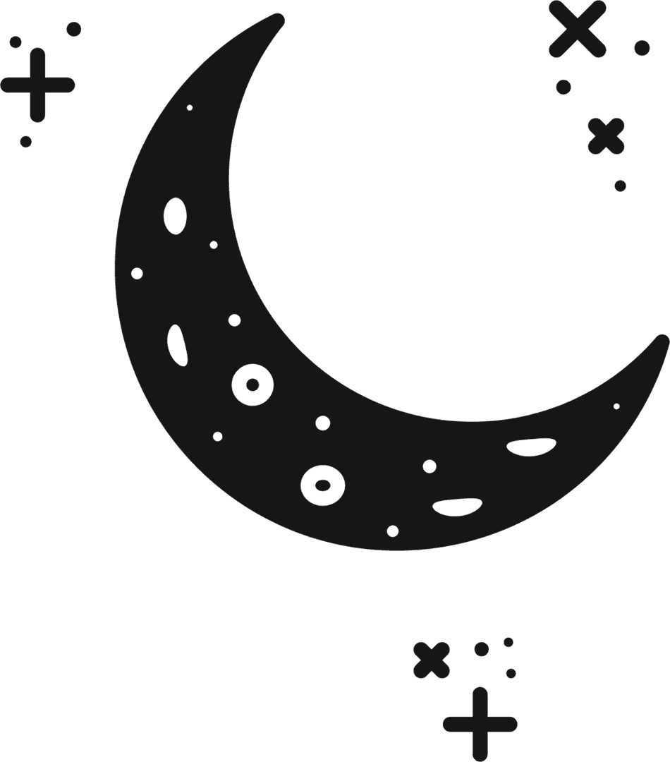 Minimal Crescent Moon and Stars with Transparent Background