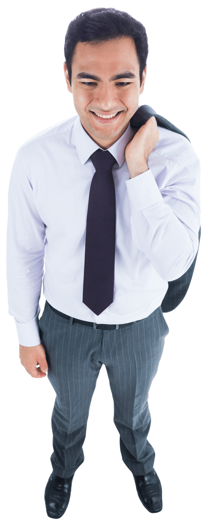 Confident Biracial Businessman on Transparent Background Holding Jacket