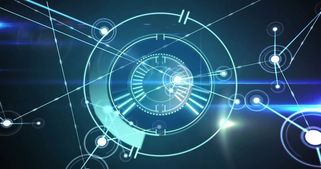 Futuristic Digital Interface with Blue Circular Scanner Elements