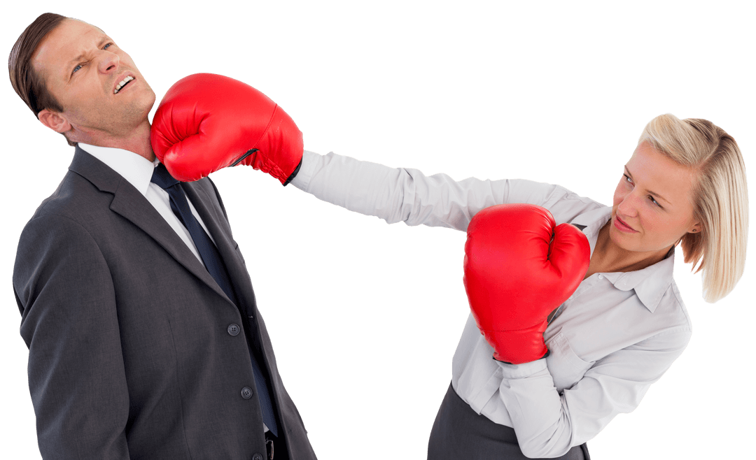 Transparent Business People Boxing with Red Gloves